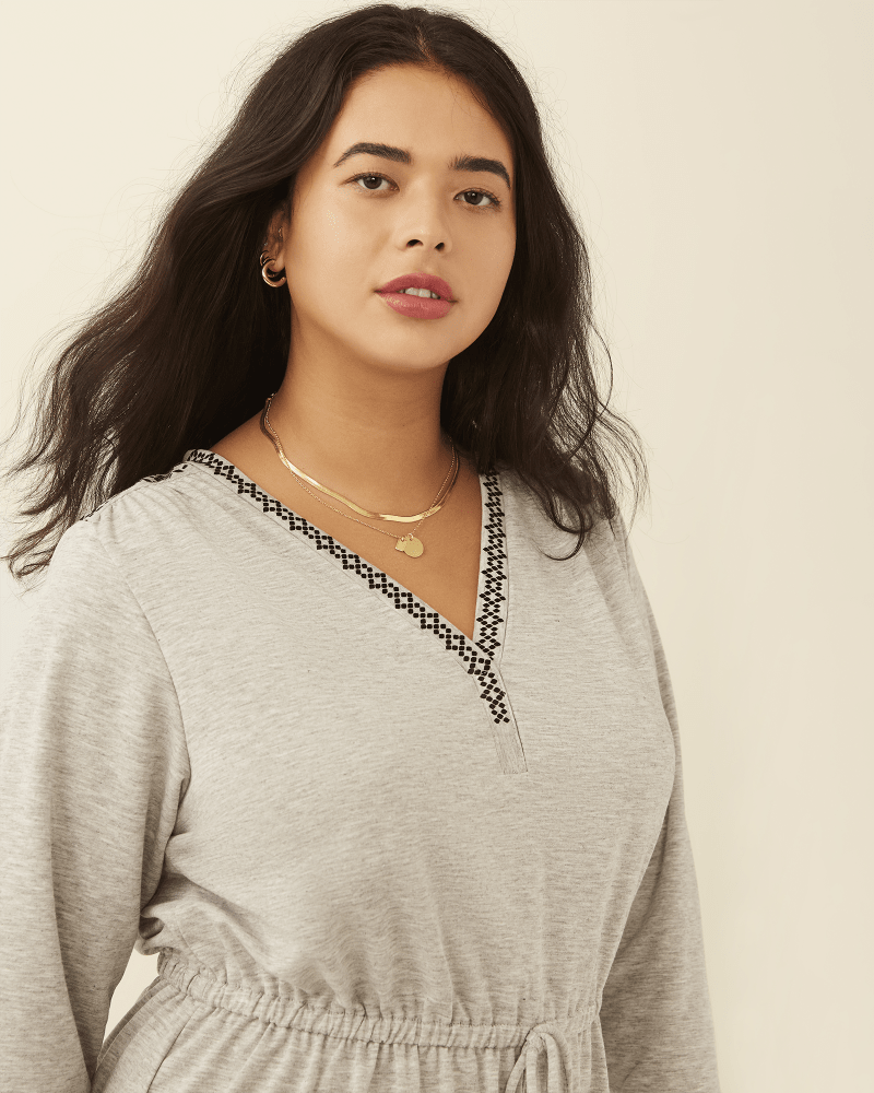 Front of plus size Leslie Drawstring-Waist Knit Dress by B COLLECTION BY BOBEAU CURVY | Dia&Co | dia_product_style_image_id:177844